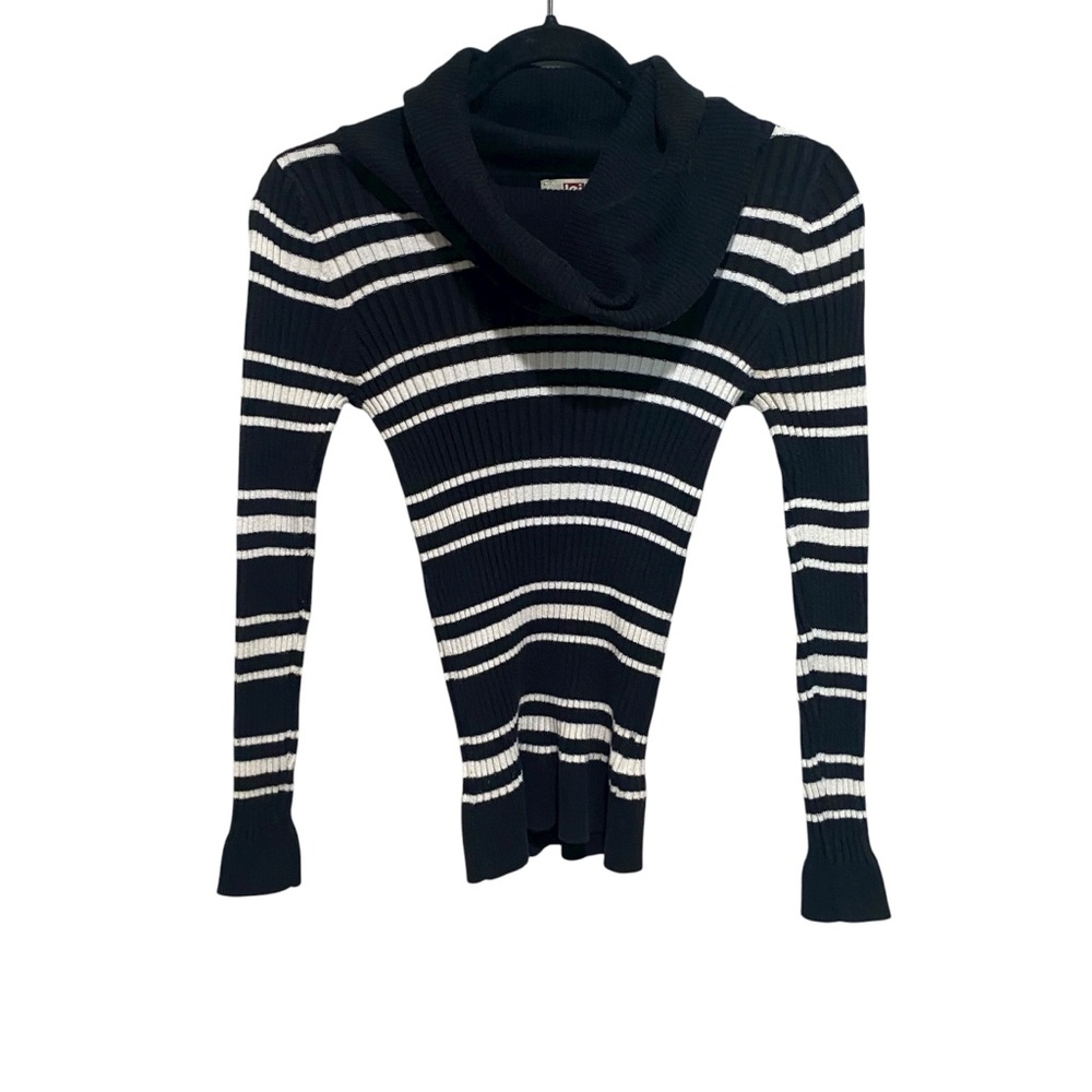 L.E.I Y2K Juniors Girl's Ribbed Black and White Striped Sweater Top‎ Size M
